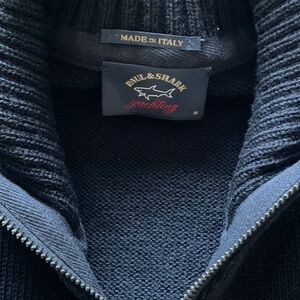 Paul & Shark Men's Navy and Cream Luxury Zip-Up Sweater